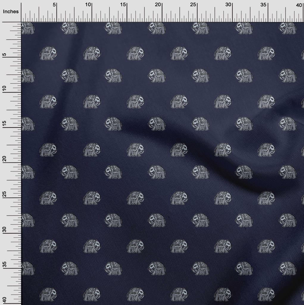 oneOone Cotton Flex Fabric Elephant Block Printed Craft Fabric BTY 40 Inch