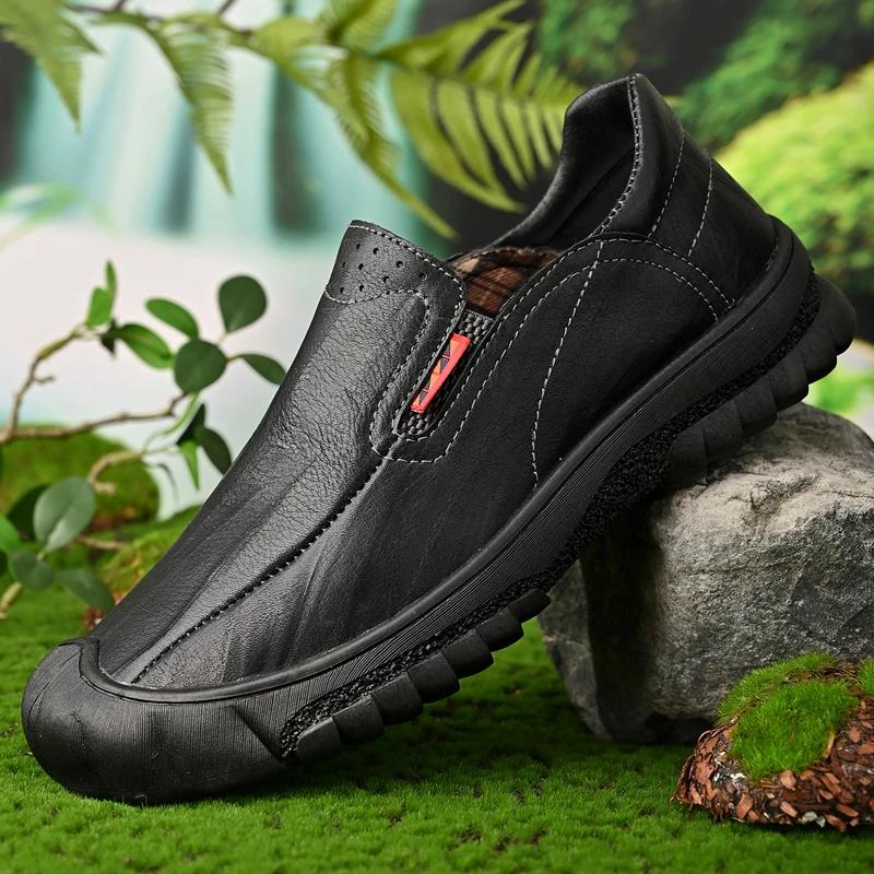 New Luxury Brand Men's Leather Casual Shoes Breathable Outdoor Sneakers Shoes Antiskid Sport Walking Trekking Climb Shoes Loafer