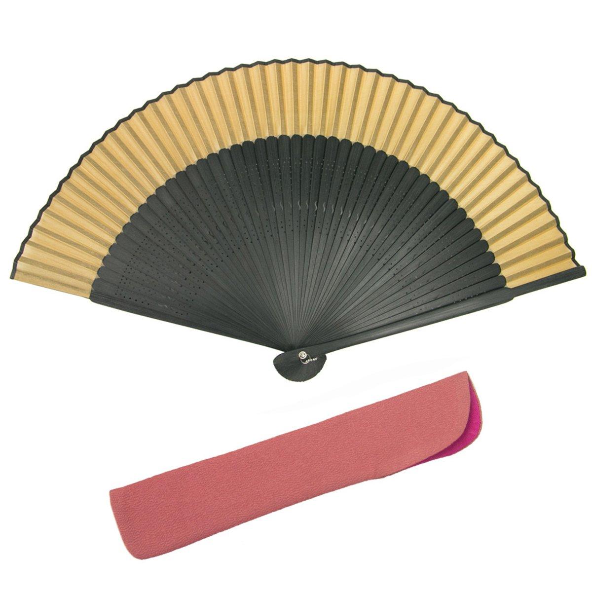 

KYOETSU Шелковый Черный Набор Веер Ребро Женский Веер, Однотонный, Ребро, 2 шт. (Вентилятор, Сумка) (Черный 7)