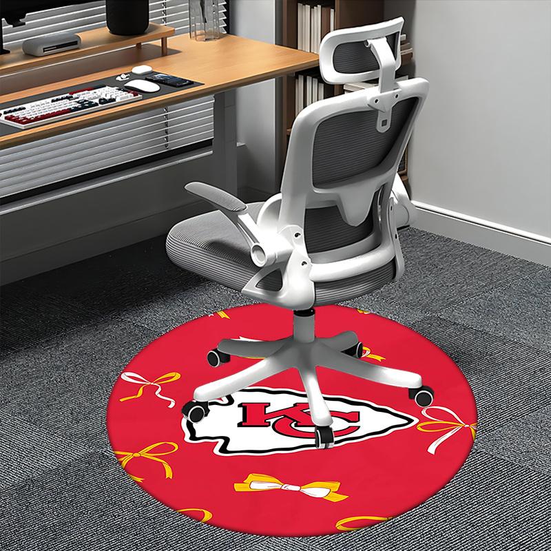 Канзас-Сити Чифс, Логотип НФЛ, Коврик-подложка под стул, Круглый ковер, Ковер для офиса, Машинная стирка, Нескользящий, Подходит для гостиных, спален 80cm