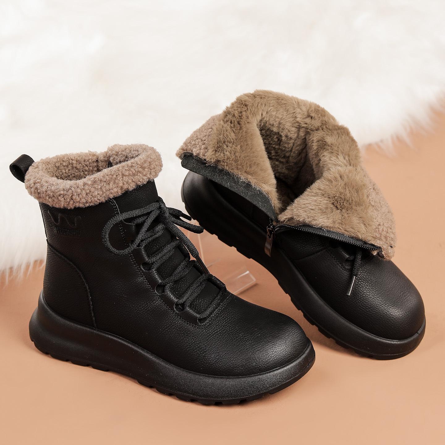 

Женские зимние ботинки из натуральной кожи с нескользящей подошвой - Теплая, стильная хлопковая обувь для женщин среднего и пожилого возраста 35 чёрный