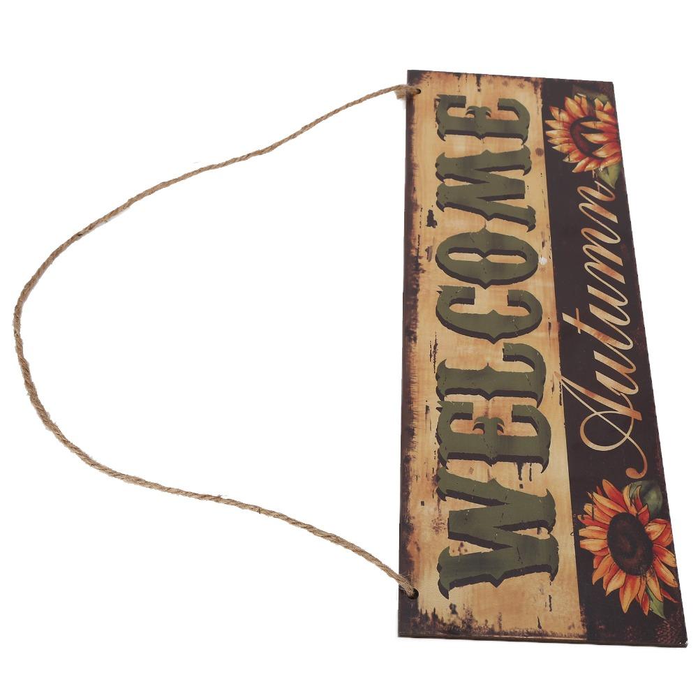 15.0x5.2in Wooden Hanging Sign Pumpkin Sunflower Pattern Hanging Welcome Board  Indoor Decoration