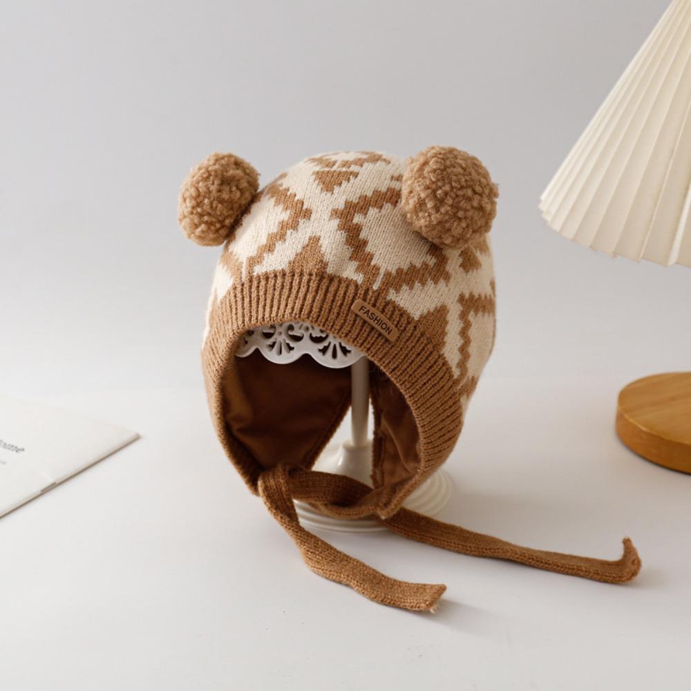 

Утолщенная теплая шапка с двойным шариком, вязаная шапка, милая зимняя шапочка хаки