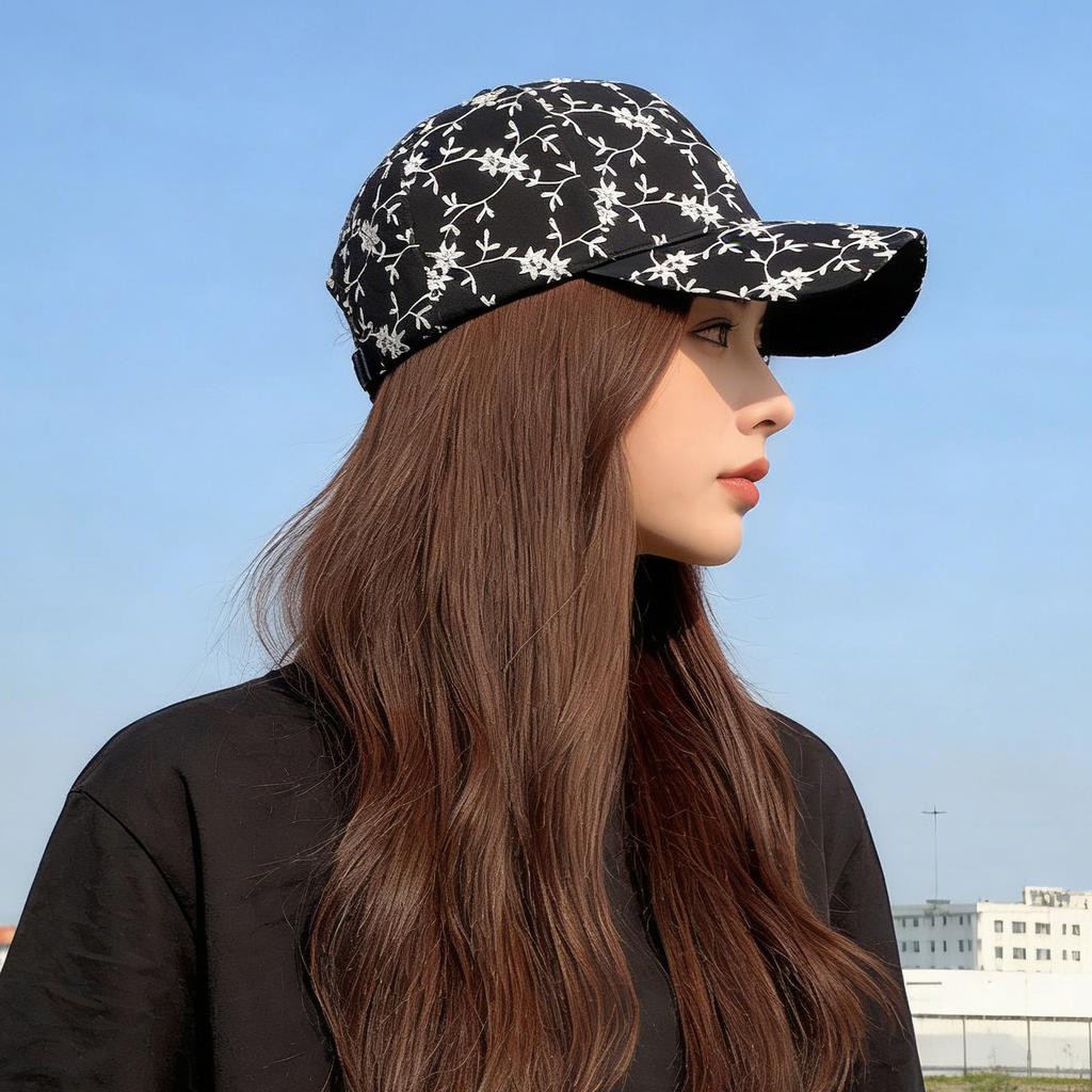 Fashion Floral Print Baseball Hat for Women Shiny Rhinestone Sunshade Adjustable Duck Tongue Cap Girls Outdoor Peaked Hat