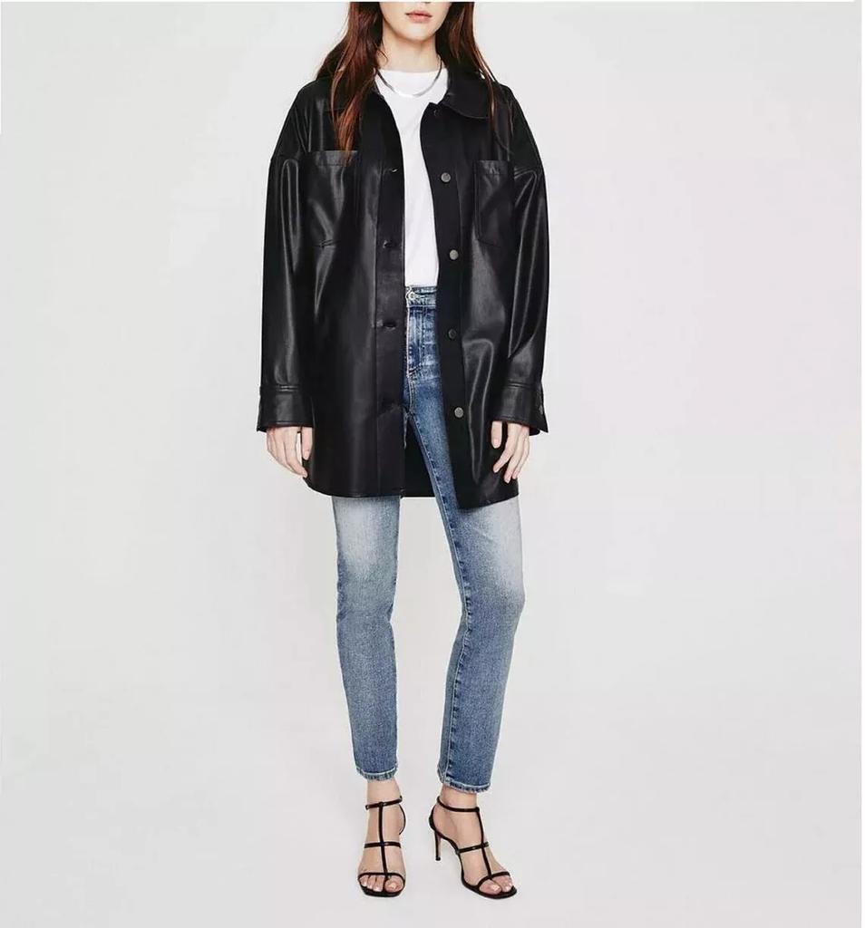 Casual Formal Wear Women's Genuine Lambskin Leather Shirt Stylish Black Handmade