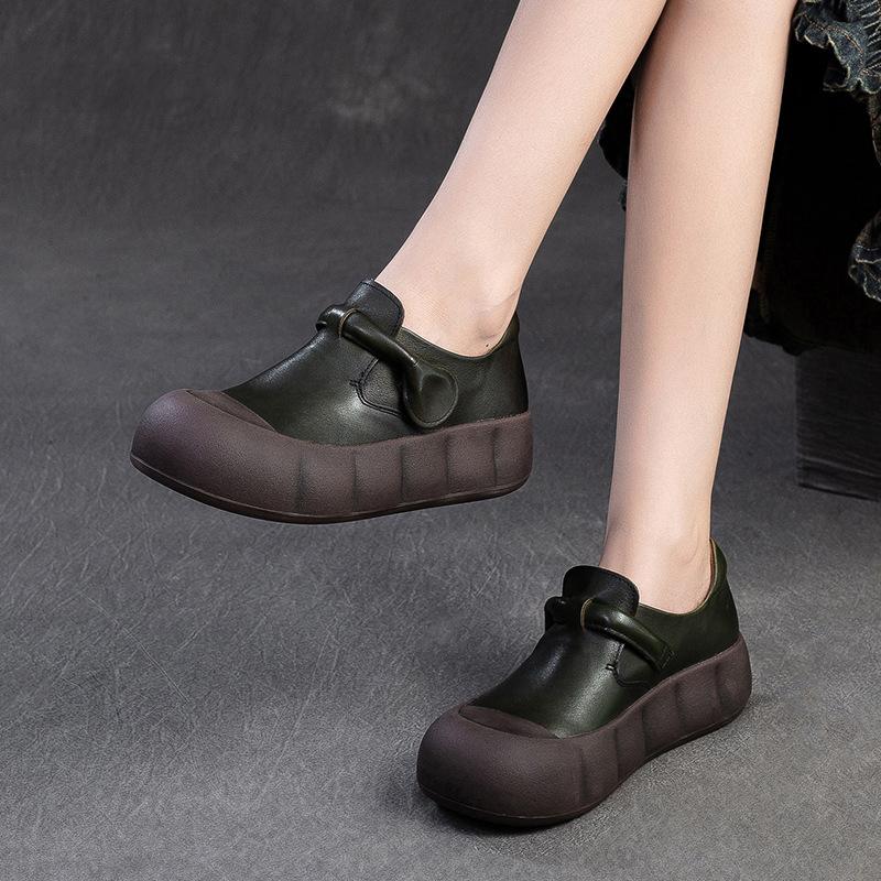 Fashion GKTINOO 2025 Autumn New Retro Thick Sole Genuine Leather Women's Shoes Round Toe Women's Flats Platform Loafer Shoes