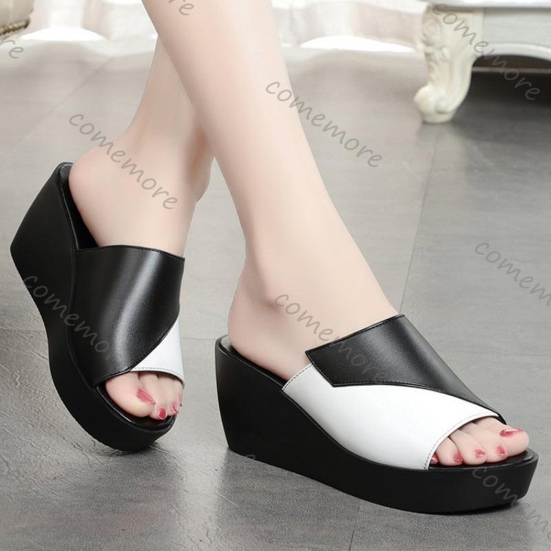 Fashion Comemore Women's Wedges Slippers Summer Colorblock Thick Soled Sandals Fashion Outdoor Casual Shoes Ladies Platform Flip Flops