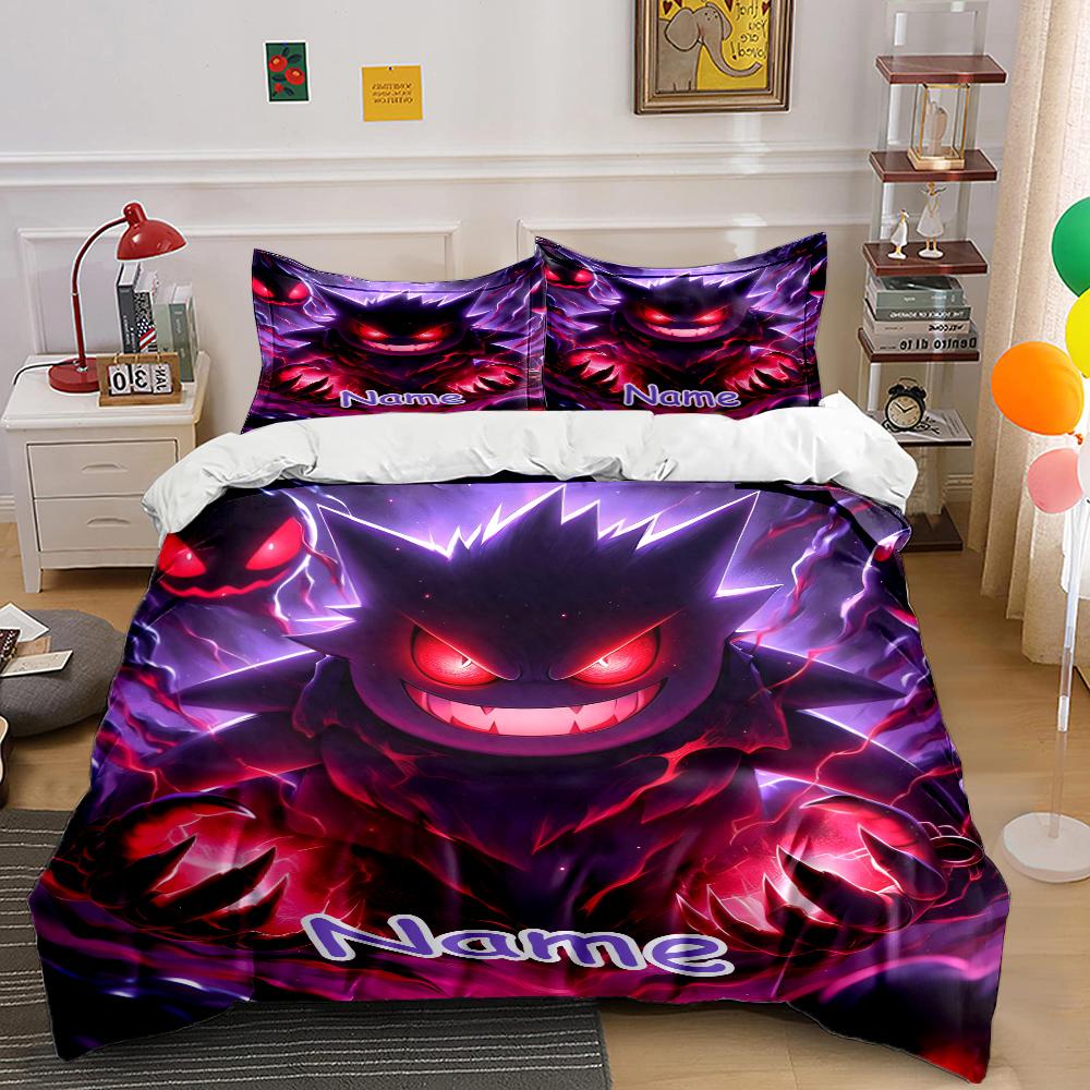 3PC Custom Name Pokemon Gengar Print Bedding Set Duvet Cover 1 Duvet Cover 2 Pillowcases Adult and Children Bedding Set Luxury