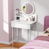 Makeup Vanity Desk with LED Lighted Mirror, Vanity Table with 1 Drawer and 2 Opening Shelves, Bedroom Dressing Table, 3 Modes Brightness Adjustable
