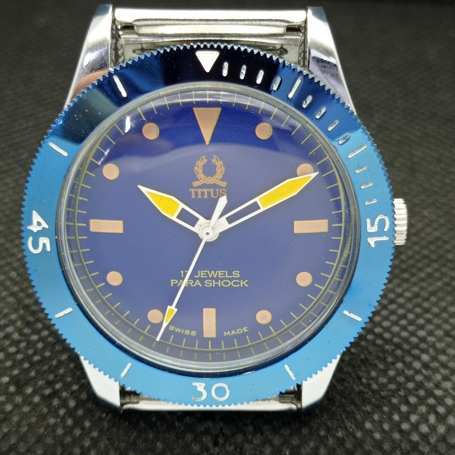 SWISS REFURBISHED 40MM TITUS MOVABLE BEZEL MENS BLUE DIAL WRIST WATCH A425323-2 RL-a425323