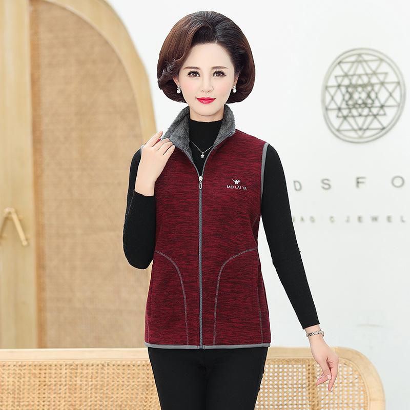 Elderly Women's Autumn Winter Fleece Vest Jacket Warm Loose Zipper Sleeveless Coat Mother Casual Waistcoat