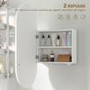Oval Bathroom Mirror with Cabinet, Modern Wall-Mounted Bathroom Storage Mirror with Two Shelves for Storage, 45x90 cm, White