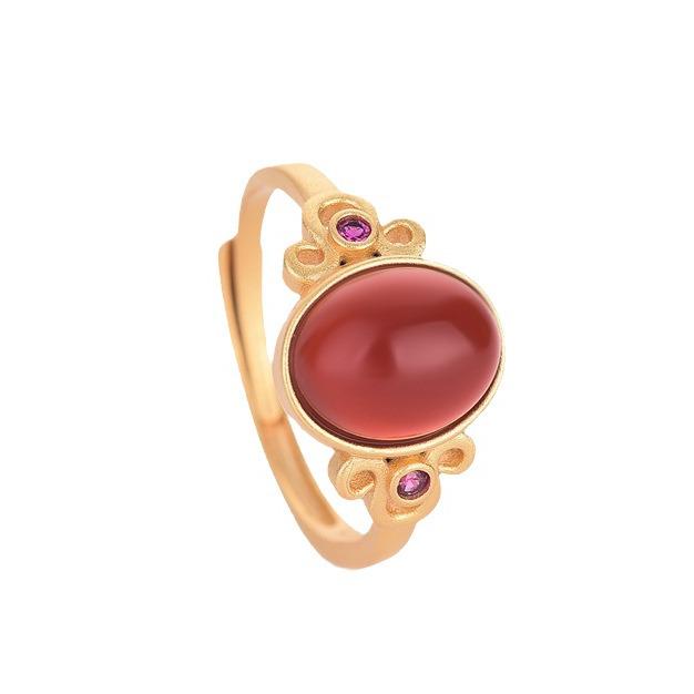 Antique Gold Inlaid Red Agate Open Ring – Versatile Ladies Design