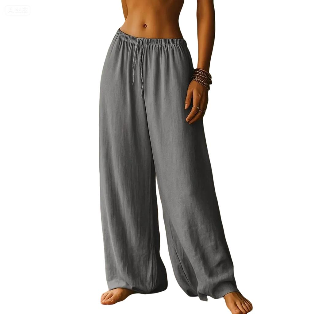 Women's  Fashionable Loose Solid Color Elastic Waist Pocket Straight Leg Casual Pants