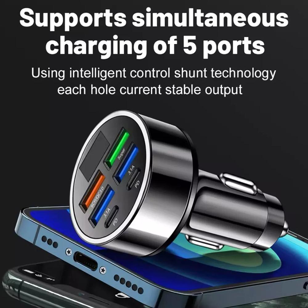 100W 6 Ports Fast Charging Car Charger PD QC3.0 USB C Car Phone Charger Type C Adapter in Car For iPhone Samsung Huawei Xiaomi