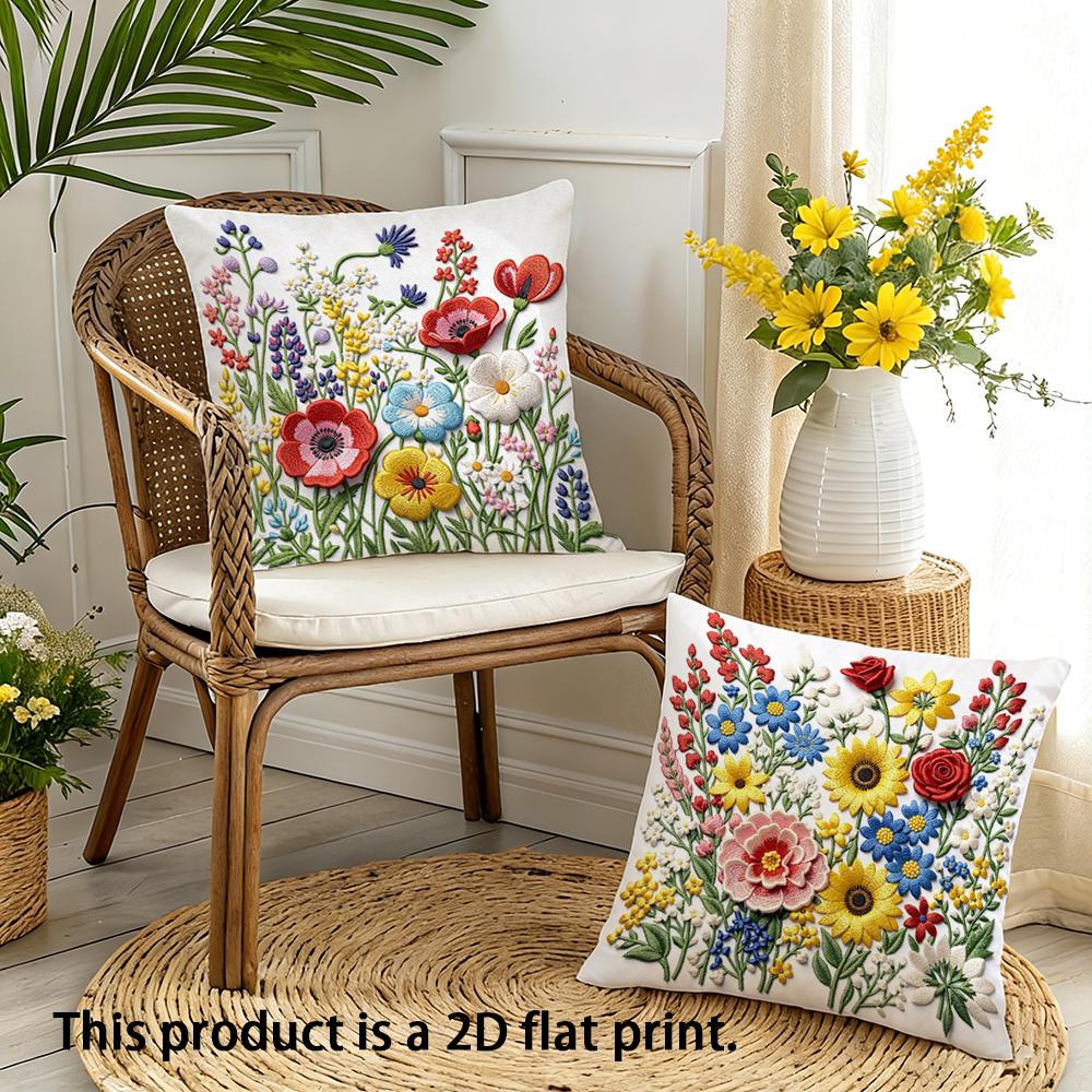 1pc Bohemian Wildflower Floral Throw Pillow Covers 2D Flat Printed Soft Cushion Cases For Home Sofa Bedroom Decor Cushion Cover