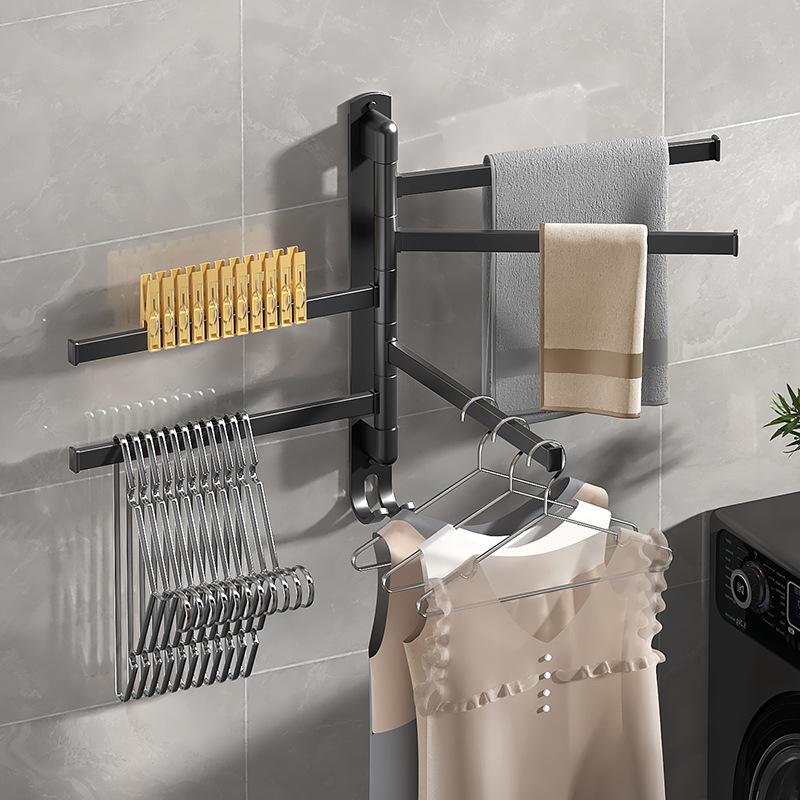 No Punching Stainless Steel Movable Rotating Towel Bar Hanging Towel Rack Bathroom Rack Toilet Balcony Drying Rack