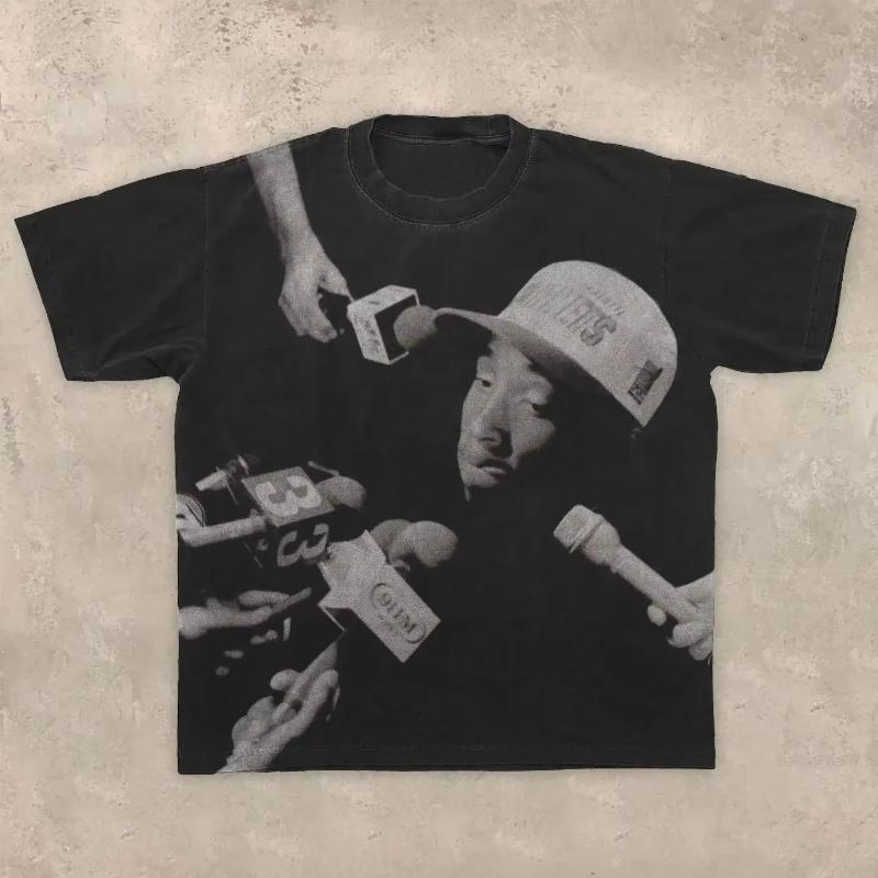 T-shirt z nadrukiem wzoru postaci z amerykańskiego hip-hopu, casualowy, modny, oversize, Harajuku, gotycki, retro, unisex, top Y2k