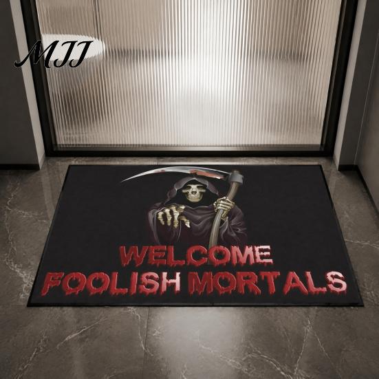 Indoor Balcony Entrance Mat 3D Halloween Rug, Spooky Welcome Absorbent Doormat, Festive Doorway Rug Non-Slip Diatomaceous Earth for Home Bathroom