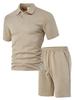 Men's Summer Jacquard Button-Down Polo Shirt & Shorts Set - Casual Sportswear Collection