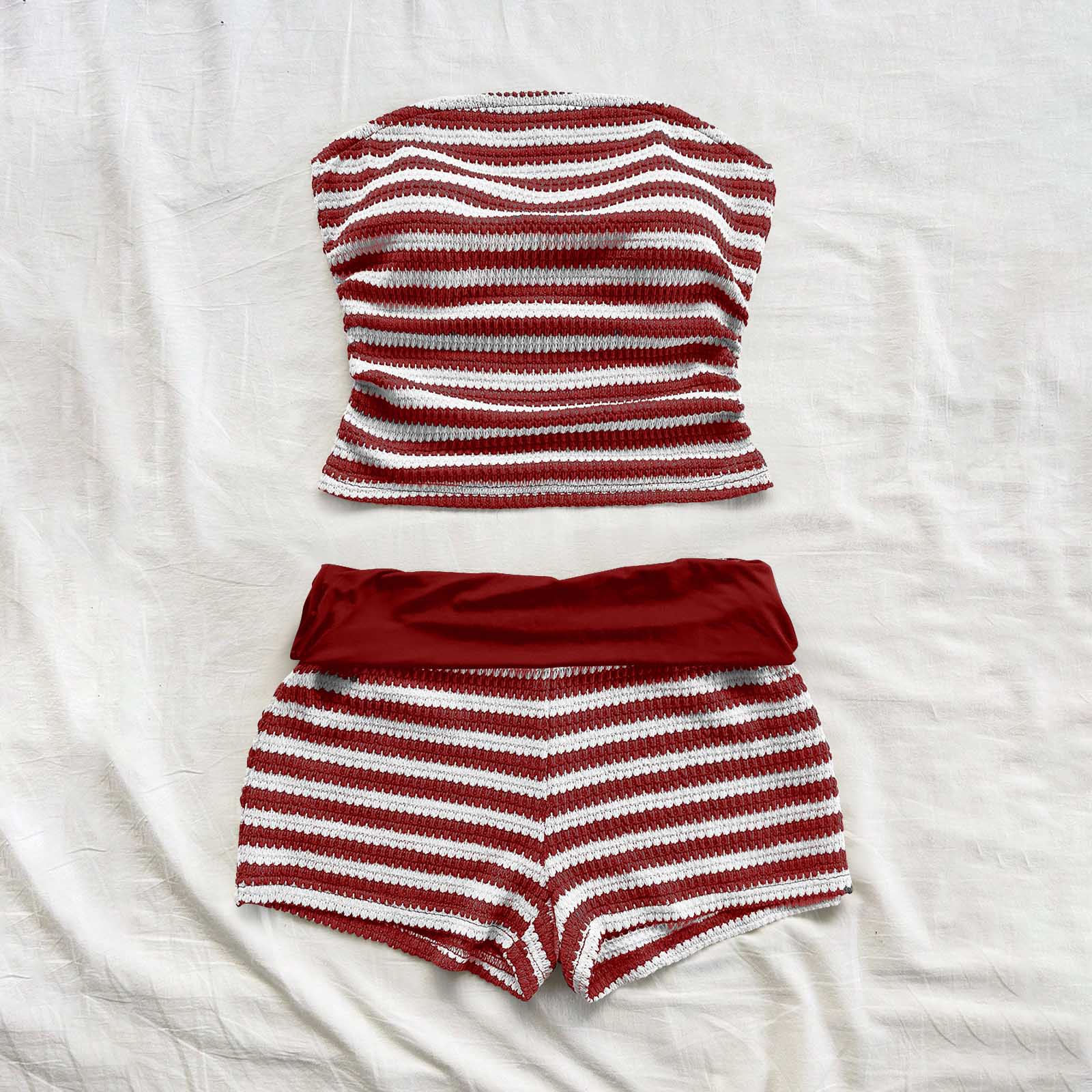 Women s Sleeveless Striped Printed Two-piece Loungewear Set, Shorts Set, Soft And Comfortable Pajamas. M