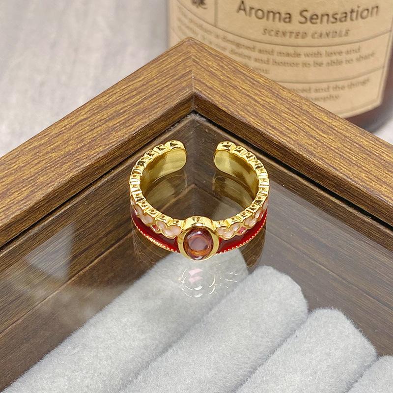 Medieval Vintage Colored Enamel Flower Butterfly Opening Ring Female Retro Niche High-End Light Luxury Ring