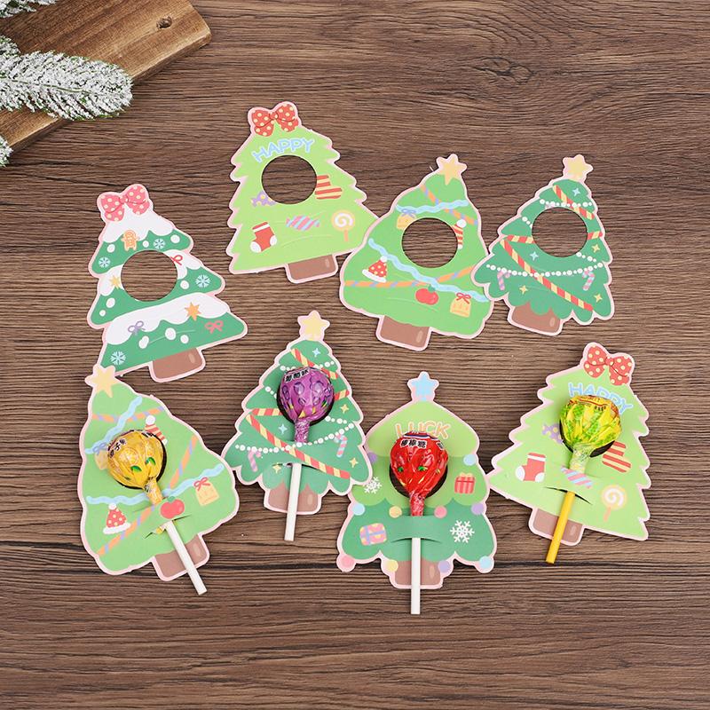 30pcs Christmas Tree Lollipop Cards Multi Type Tree Candy Holder For Navidad Party Sweets Packagings Supplies Kids DIY Gifts