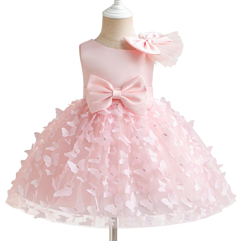 Mädchen Mode Kleid 2025 Sommer Kinder Mädchen Prinzessin Kleid Mesh Kleid Pompadour Kleid Geburtstag Erstes Geburtstagskleid