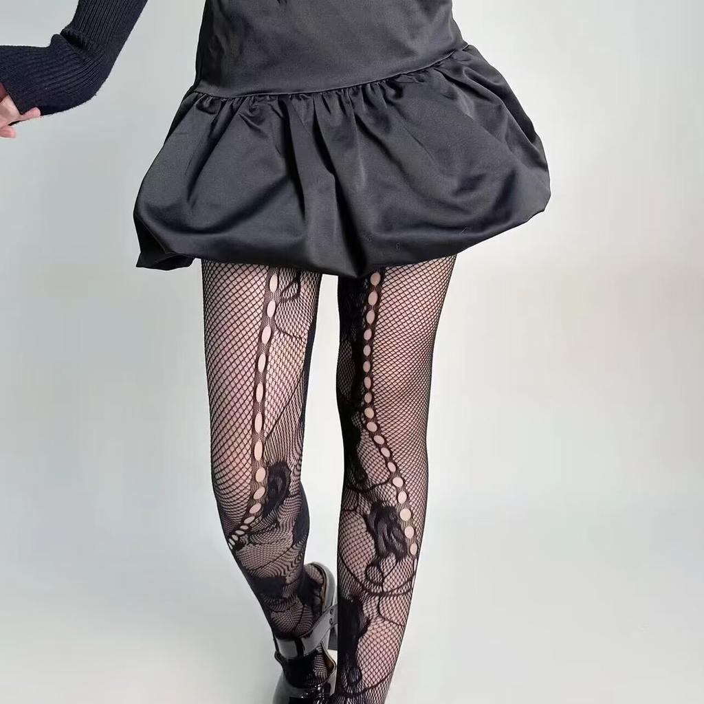 Floral Jacquard Sexy Stockings Women Sexy Hollowed Out Fishnet Tights Y2K Jk Gothic Punk Pantyhose Lolita Rose Holes Mesh Tights