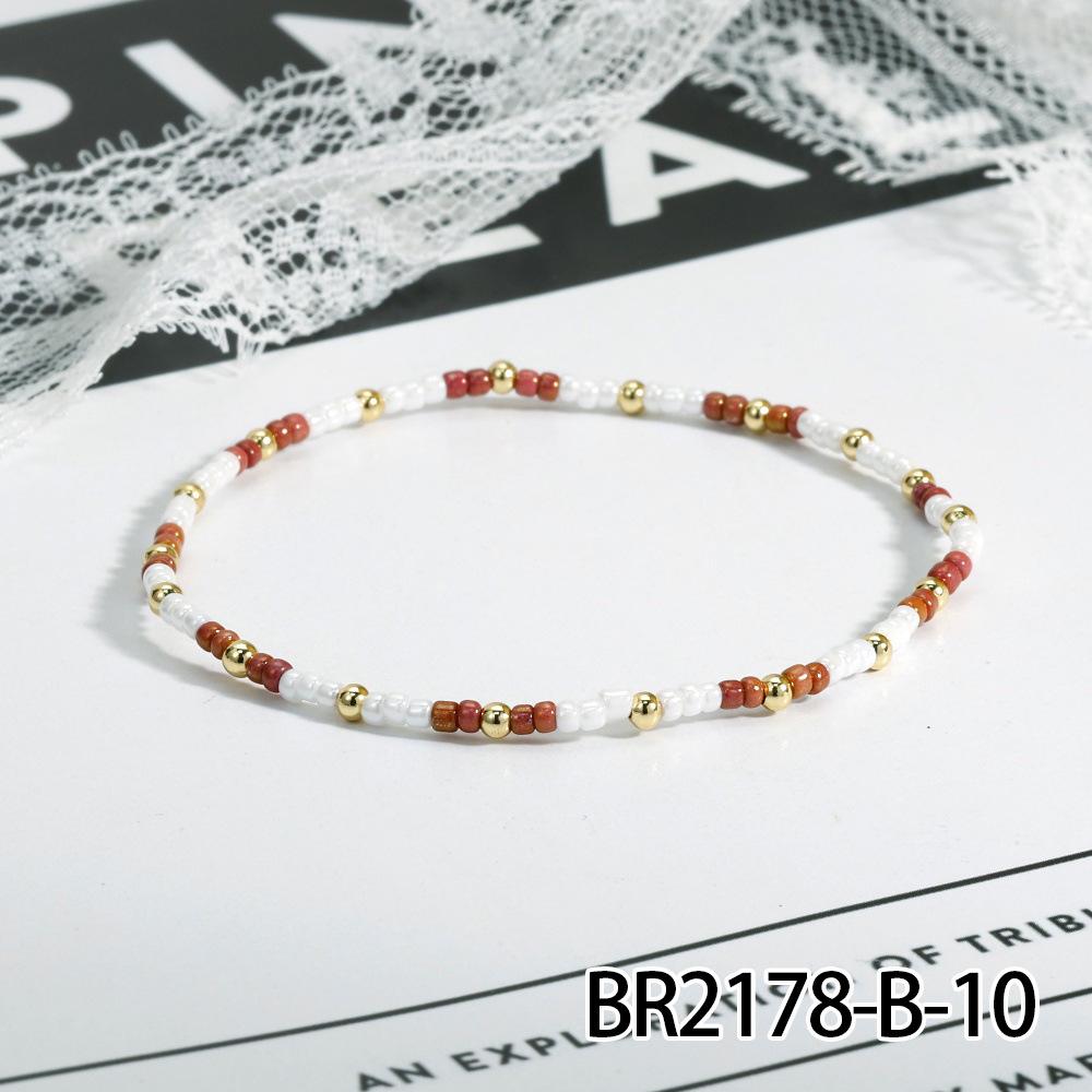 Literary Gentle Style Bow Knot Retro Color Block Rice Bead Layered Bracelet