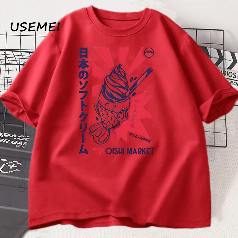 

Japanese Foodie Fish Print T-Shirt Men Women Breathable Round Neck Short Sleeve T Shirt Casual Cotton Mens Clothes Strretwear M