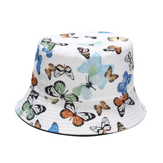 Butterfly Print Fisherman Hat Summer Cotton Double-sided Outdoor Bucket Sun Cap