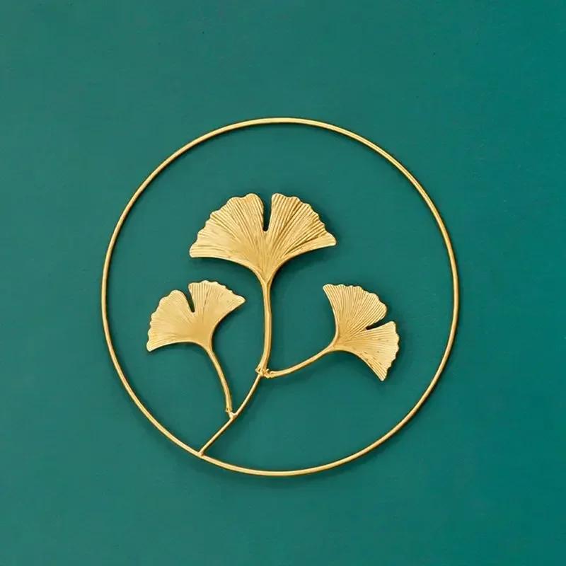 Creative Fashion Nordic 24cm Iron Wall Hanging Ornament Gold Picture Frame Ginkgo Leaf Palm Tree Wall Background Decor Room Home