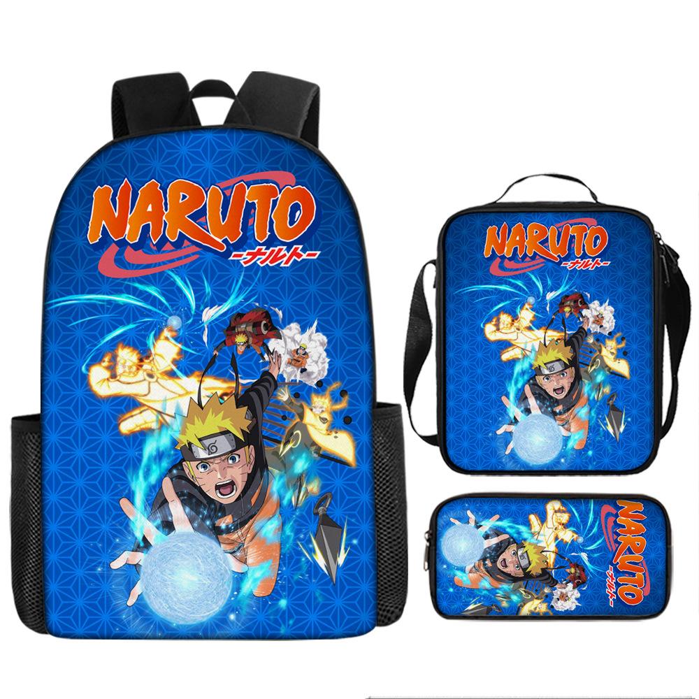 Primary school students' new Naruto cartoon schoolbag three-piece backpack large-capacity backpack