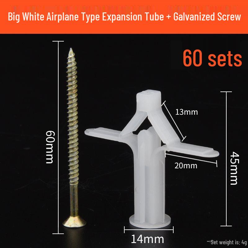 Gypsum Board Expansion Screw Set: Self-Tapping Plastic Plug & Butterfly Anchor