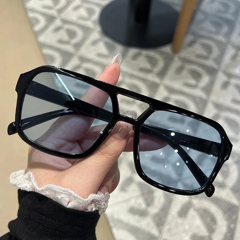 New Square Double Beam Pilot Sunglasses, Personalized Trendy Multi-color Shades for Driving Cycling Tourism Street Photography Outdoor Eyewear