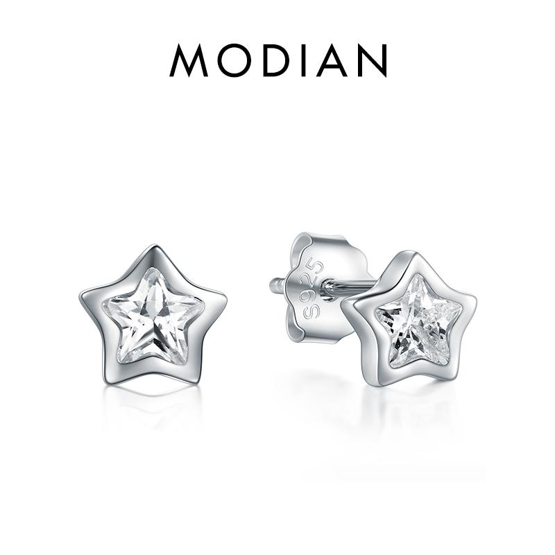 MODIAN 925 Sterling Silber Klare Funkelnde Zirkonia Sterne Ohrstecker Für Damen Exquisiter Modeschmuck