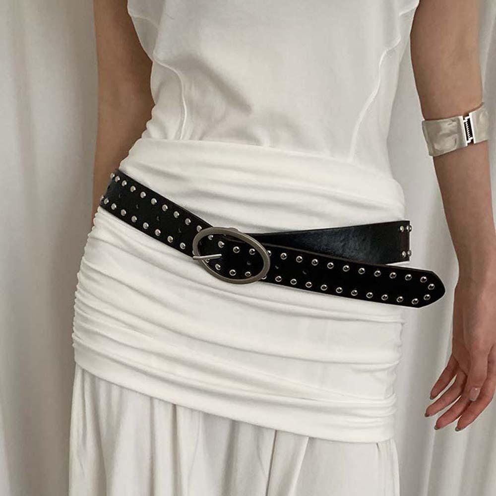 Adjustable Y2K Wide Belt Punk PU Leather Waistbands Skirt Accessories Rivet Waist Belt  Waist Seal