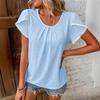 Summer New Solid Color Ruched Crew Neck Short Sleeve T-Shirt, Casual Tops for Women, European American Crossborder Apparel