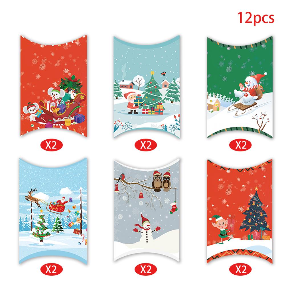 12/24pcs Christmas Pillow Shape Treat Candy Boxes Xmas Eve Cookie Gift Packaging Box 2025 Merry Christmas New Year Present Decor