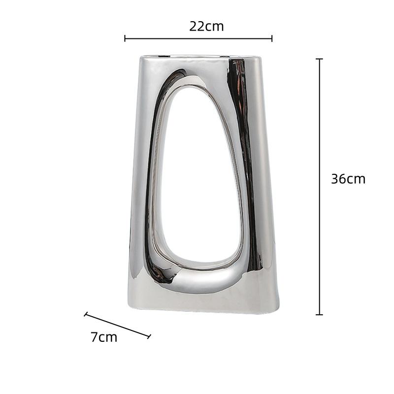 Ceramic Vase Silver Box Hollow Geometric Flower Vases Floral Arrangement Accessories Ceramic Handicraft Home Decoration