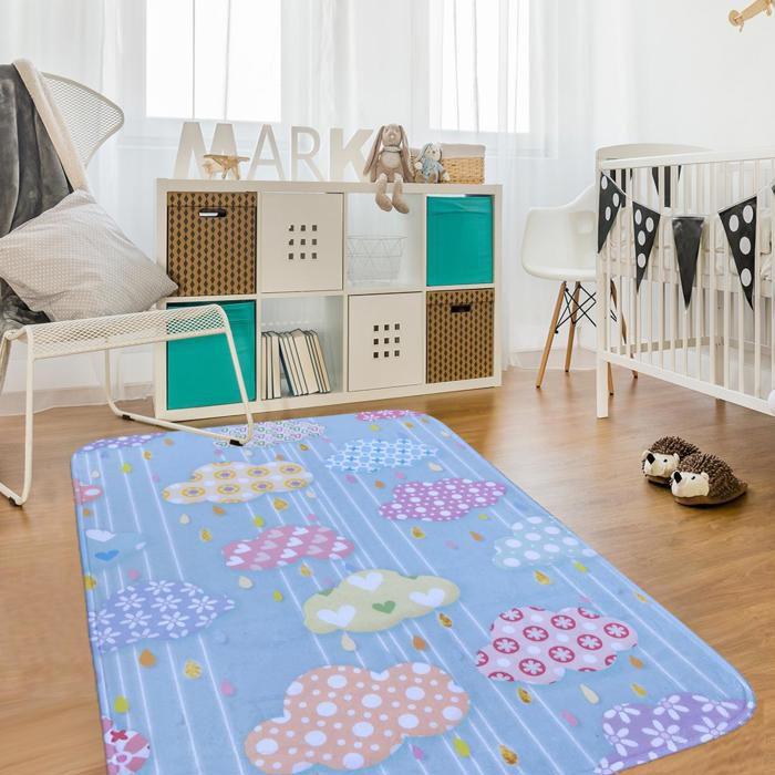 Tapis enfant - 70x95 cm - ULTRA DOUX NUAGE 2 Bleu - Polyester - UN AMOUR DE TAPIS