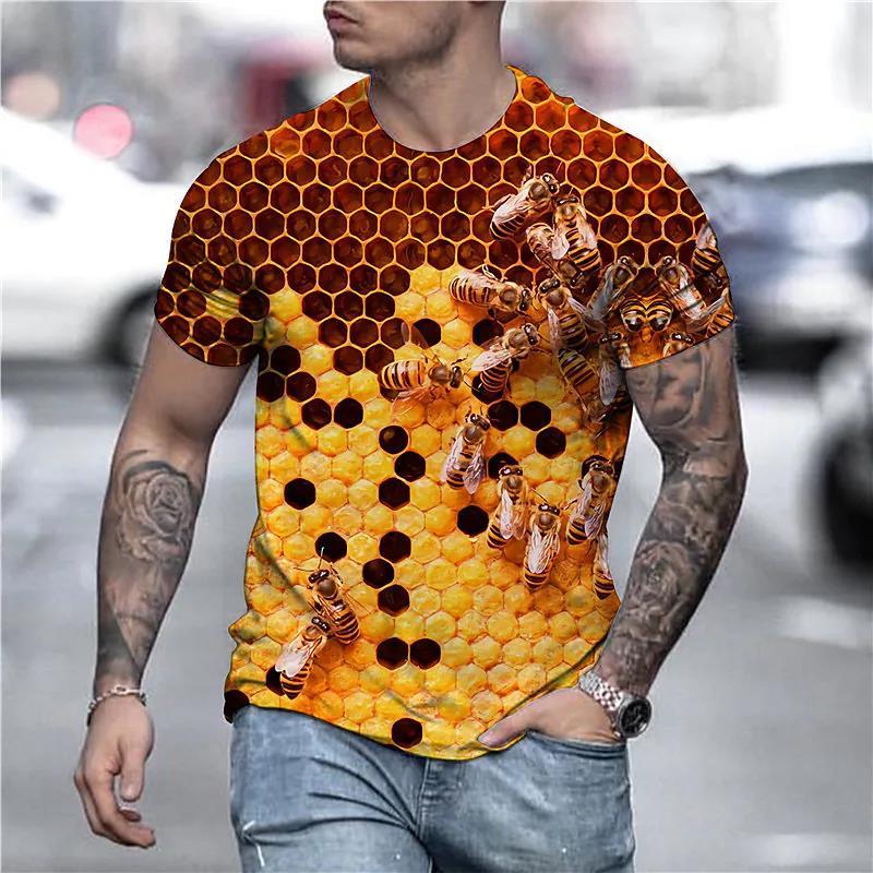 Summer Harajuku 3D Printed Bee T-shirt, Animal Apoidea Pattern T-shirt, Men's Fun Streetwear, Short Sleeved Men's Clothing
