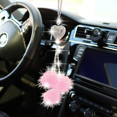 ¡caliente! Colgante de peluche con forma de bola de amor incrustada de diamantes para coche, bonito adorno para colgar en el espejo retrovisor