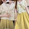 Completo Top Floreale Ricamato e Gonna Pieghettata Modello Lungo Outfit Fresco e Dolce con Gonna Pieghettata