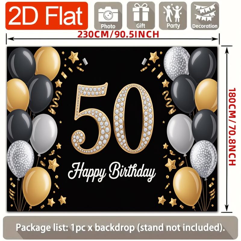 Geburtstagsparty Hintergrund Gold Schwarz Polyester Banner Fotokabinen Dekoration 49