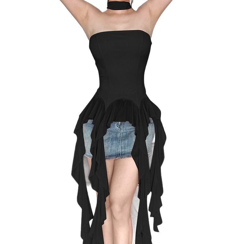 European and American style spring new women's clothing fairy fluttering temperament Muse fringed edge versatile tube top