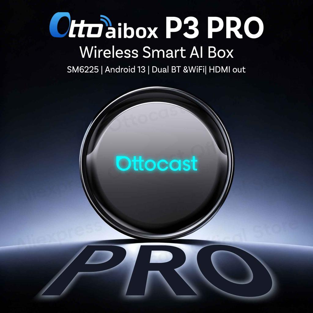 OTTOCAST P3 PRO AI Box Смарт SM6225 Android Box Бездротовий CarPlay Android Auto Штучний інтелект Голосове керування Автомобільні аксесуари для VW Toyota Benz