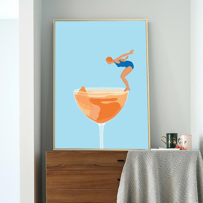 Funny Leg Lets Drink Pink Wine Cocktail Martini Posters Canvas Paintiing Nordic Wall Art Picture For Living Room Home Decor