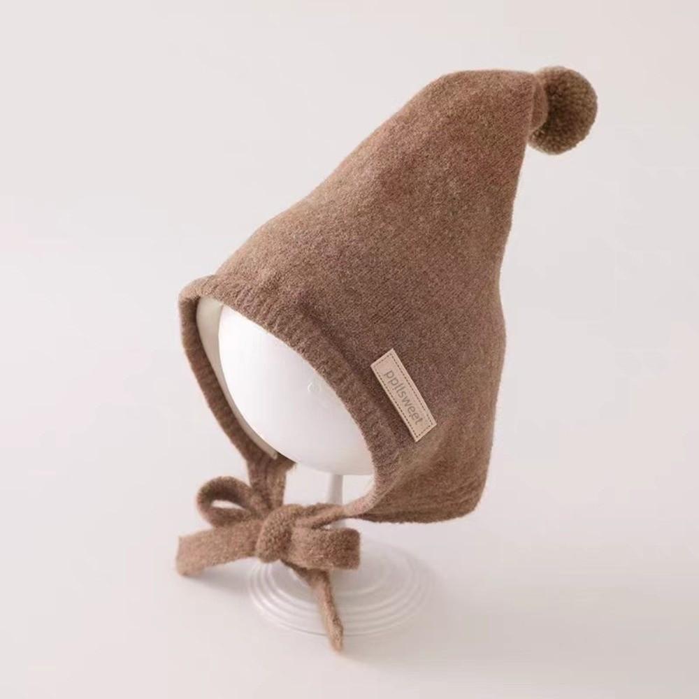 Thick Warm Kids Knit Hat Adjustable Tie Straps Pointed Earflap Hat New Pom Pom Bonnet Baby Girls